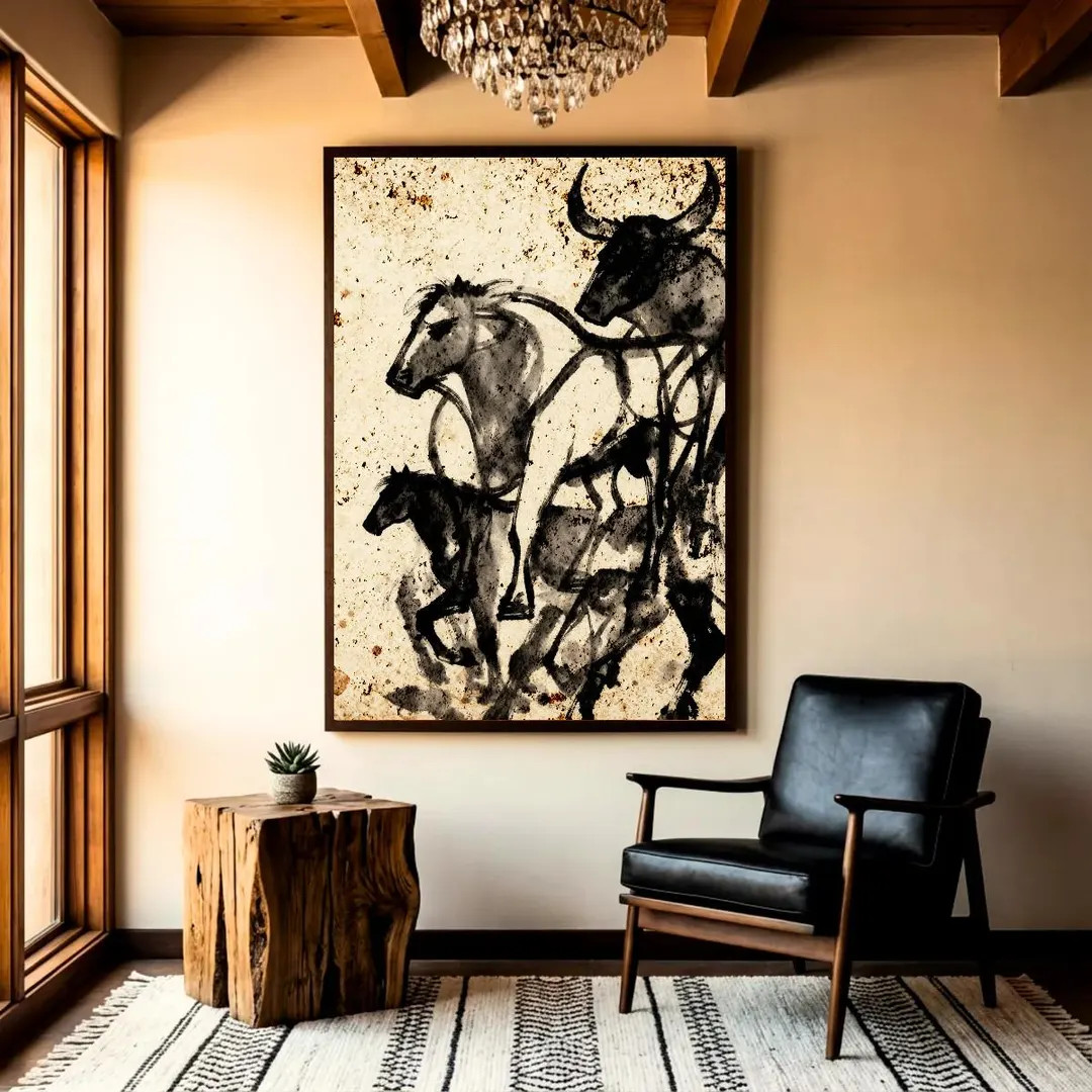 Western Wall Art | Horse Print | Longhorn Art | Black and White Abstract Art | Minimalist Western... | Etsy (Global)