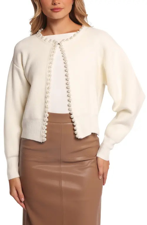 Petal & Pup Bloom Faux Pearl Trim Cardigan in Cream at Nordstrom, Size Small | Nordstrom