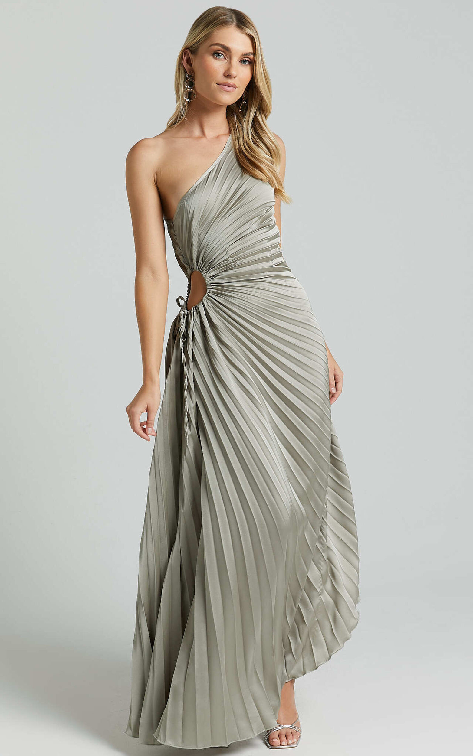 Kitsune Midi Dress - One Shoulder Cut Out Dress in Sage | Showpo (US, UK & Europe)