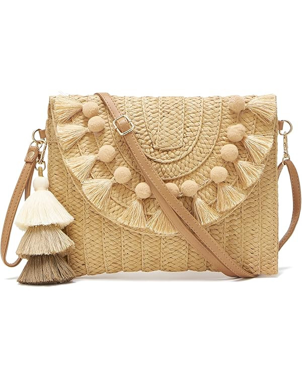WEIMZC Small Straw Purse for Women Summer Clutch Purses Beach Woven Envelope Bag Raffia Shoulder,... | Amazon (US)