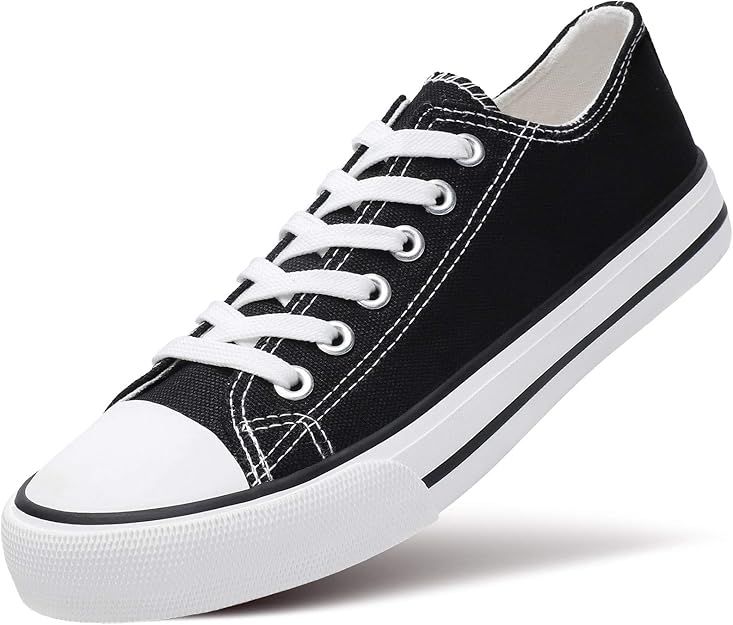 Womens Canvas Sneakers Low Top Lace Up Canvas Shoes Fashion Comfortable | Amazon (US)