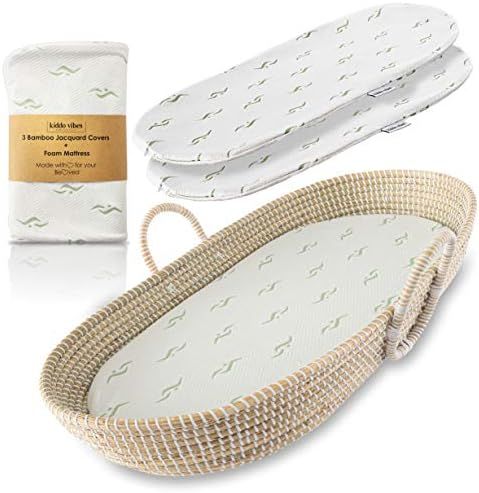 Diaper Baby Changing Basket for Nursery Changing Table Set. Organic Seagrass Moses Basket with Thick | Amazon (US)