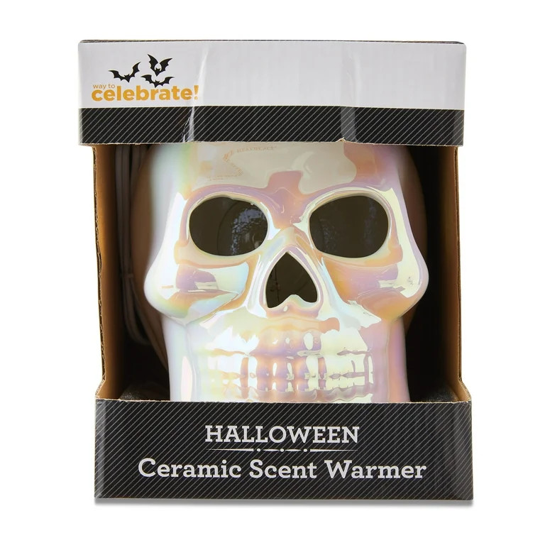 Ceramic Skull Electric Wax Warmer, Iridescent White, Halloween by Way To Celebrate - Walmart.com | Walmart (US)