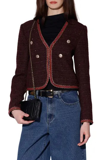 Walter Baker Elodie Tweed Jacket in Bordeaux Tweed at Nordstrom Rack, Size Medium | Nordstrom Rack