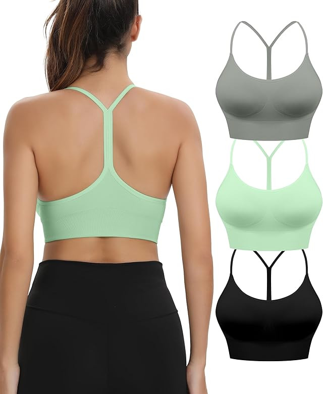 Comper Sports Bra for Women Low Support Y Back Workout Bras Sexy Spaghetti Thin Straps Yoga Bras ... | Amazon (US)