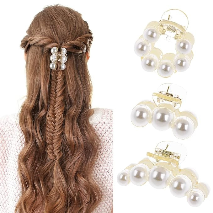 3 PCS Small Pearl Claw Clip, Pearl Hair Clips Champagne Pearl Hair Barrettes Fashion Hair Accesso... | Amazon (US)