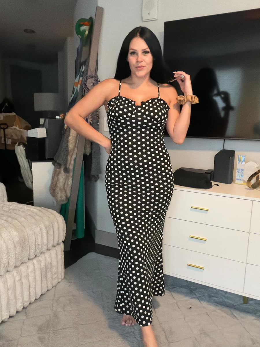 Classic meets modern in this black and white polka dot maxi dress with a flattering sweetheart neckline. #LTKMaxiDress #PolkaDotStyle #ClassicPattern 

 #LTKHoliday #LTKdayinmylife #LTKootd
