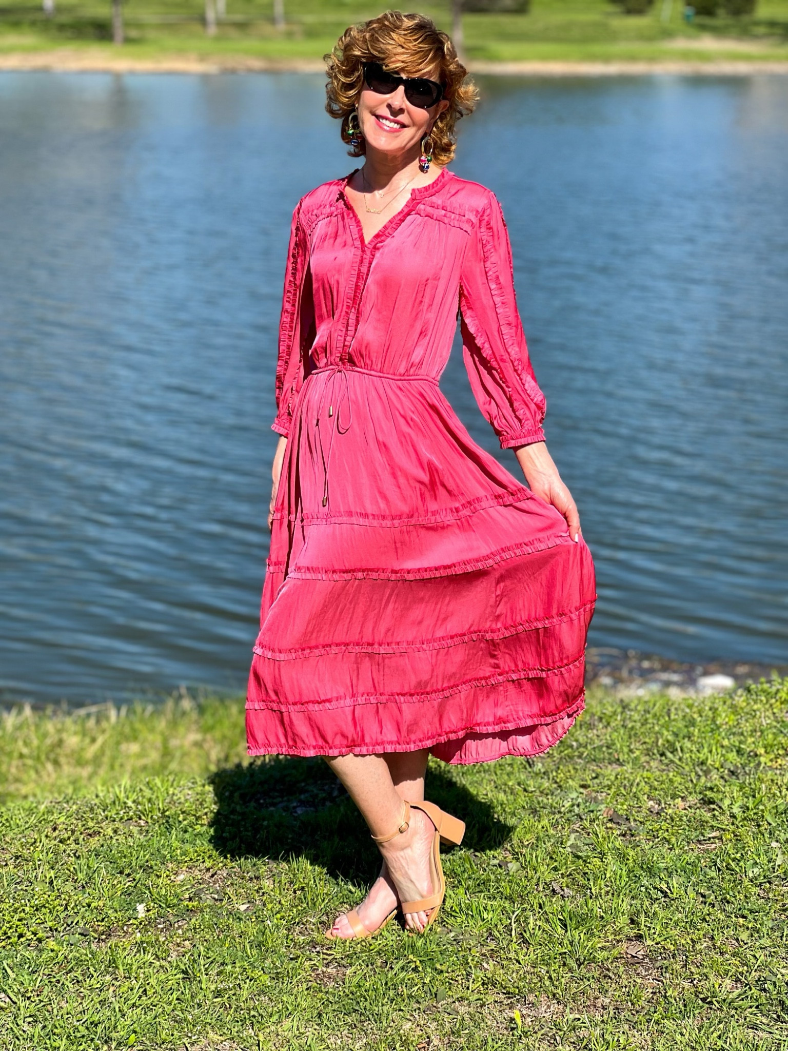 Spring is in the air and that means... It's DRESS season! 🌸
This dress has it all! I love how the silky soft fabric skims over my curves, and the tie waist makes it so figure-flattering!
I paired this sweet tie waist midi dress with classic nude ankle strap sandals, layered gold necklaces, and gold sparkly earrings.

#LTKunder100 #LTKstyletip #LTKSeasonal
