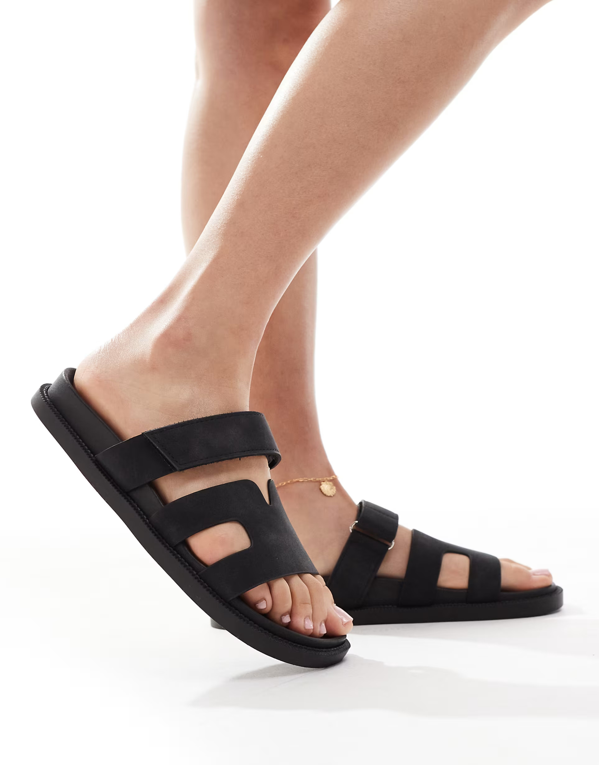 SEQWL sandals with straps in nubuck in black | ASOS (Global)