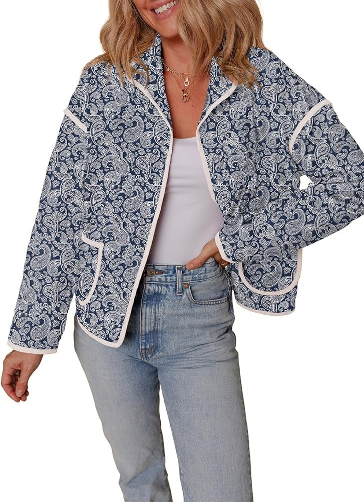 Dokotoo Warm Quilted Jackets for Women Long Sleeve Floral Print Button Down Puffer Jacket Coats w... | Amazon (US)