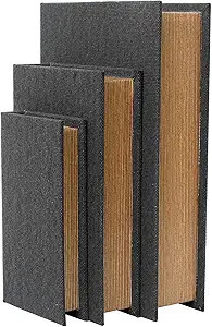 Modern Linen and Wood Decorative Faux Book Boxes Set of 3-13",10",8" - Black | Amazon (US)