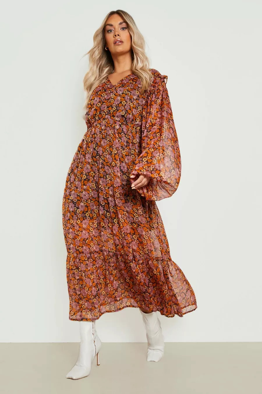 Plus Chiffon Floral Midi Dress | Boohoo.com (US & CA)