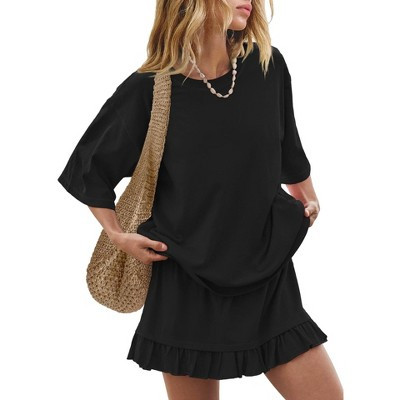 Women 2 Piece Skirt Sets Casual Two Piece Skirt Set Short Sleeve Tops and Flowy Skirts Beach Outfits | Target
