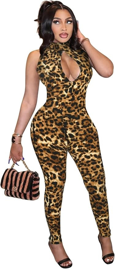 Hafailia Womens Sexy Sleeveless One Piece Jumpsuits Cutout Bodycon High Waisted Club Outfits Cats... | Amazon (US)