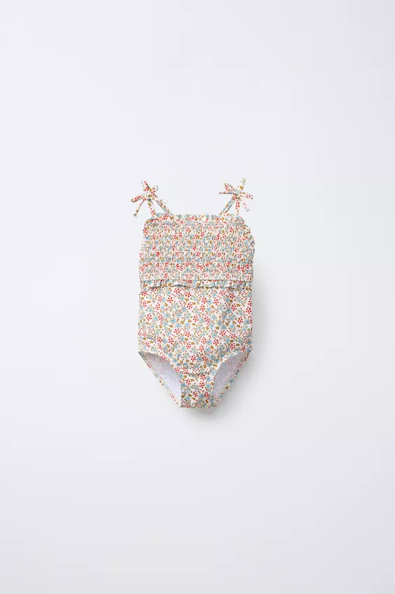 Swimsuit with a straight neckline and straps with bows on the front. | Zara US