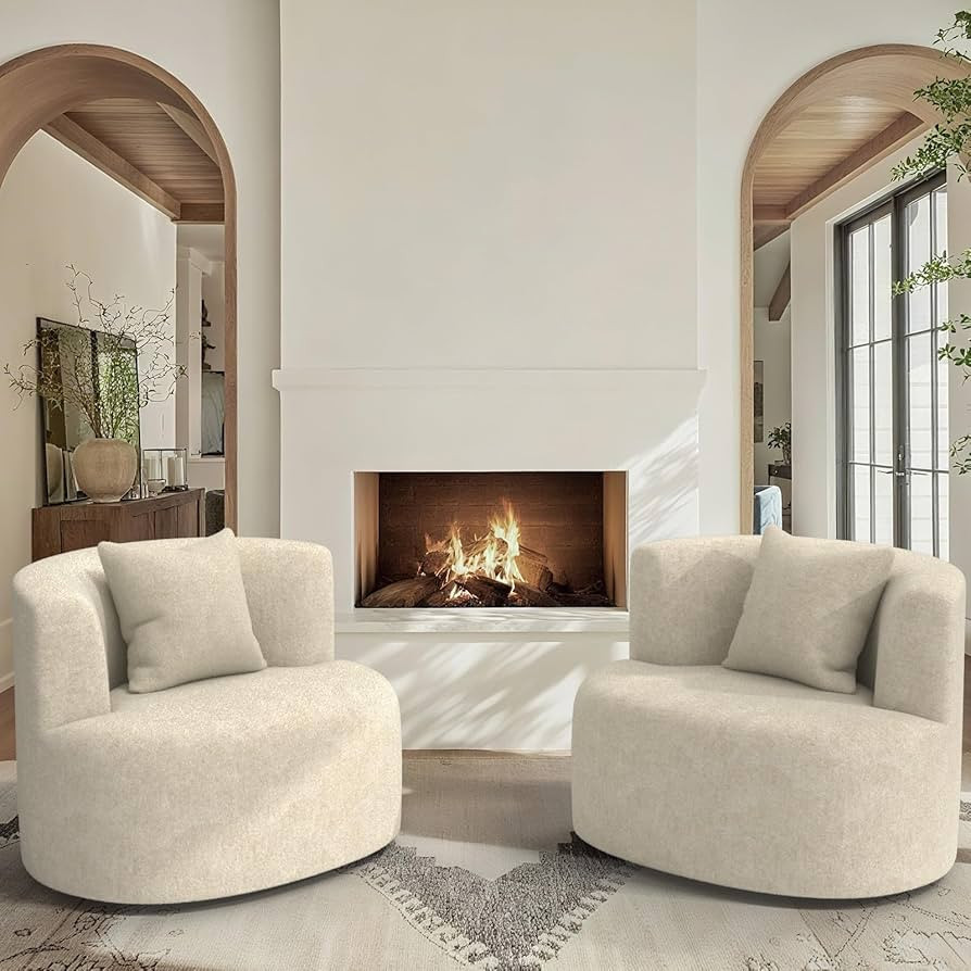 360° Modern Swivel Accent Chairs Set of 2, Comfy Swivel Barrel Chairs, Upholstered Round Chairs ... | Amazon (US)