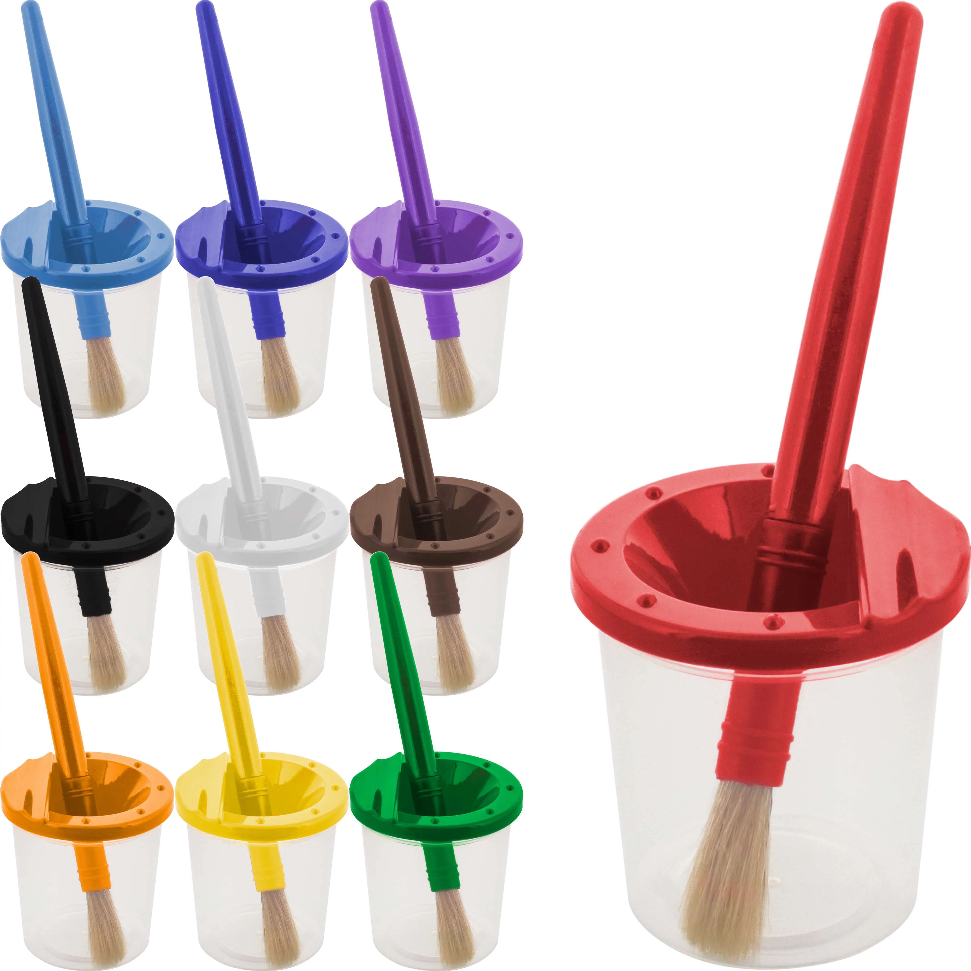 U.S. Art Supply 10 Piece Children's No Spill Paint Cups with Colored Lids & 10 Piece Large Round ... | Walmart (US)