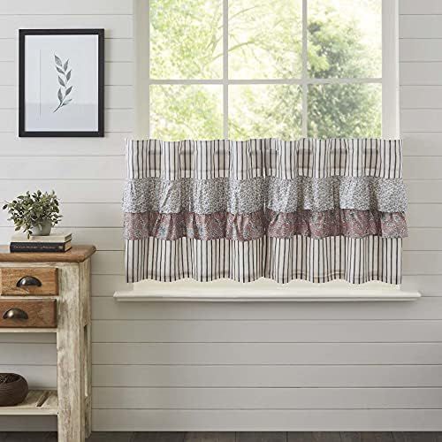 VHC Brands Kaila Country Cottage Ruffled Blue Ticking Stripe Kitchen Curtain Tier Set L24xW36 | Amazon (US)