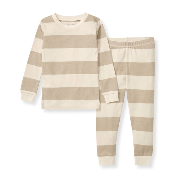Mommy & Me Rugby Stripe Organic Cotton Pajamas - Oat | Burts Bees Baby