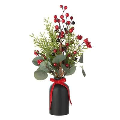 16.5" Red Berry & Greenery Arrangement in Black Ceramic Vase by Ashland® - Holiday and Christmas Home Decor | Amazon (US)