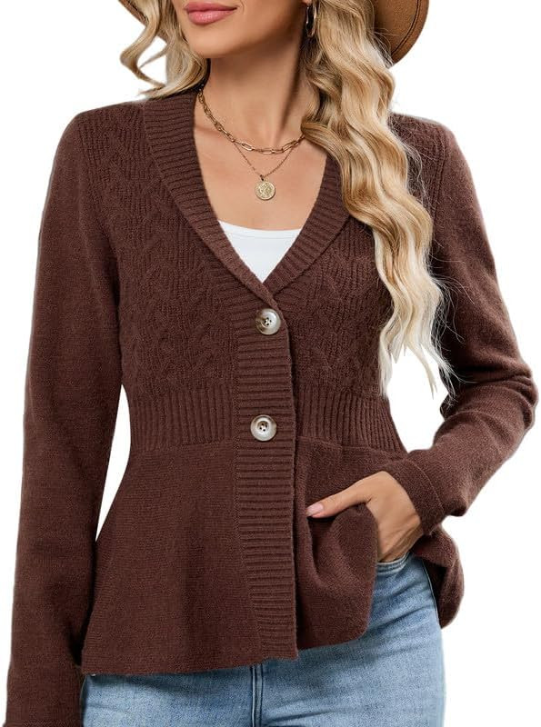 ZAFUL Womens Peplum Cardigan Fall Button Down Knit Long Sleeve Open Front Textured Crochet Shawl ... | Amazon (US)