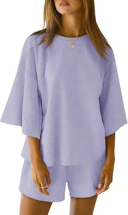 Tankaneo Womens Pajama Sets 3/4 Sleeve Oversized Tops & Loose Fit Shorts Lounge Set with Pockets ... | Amazon (US)