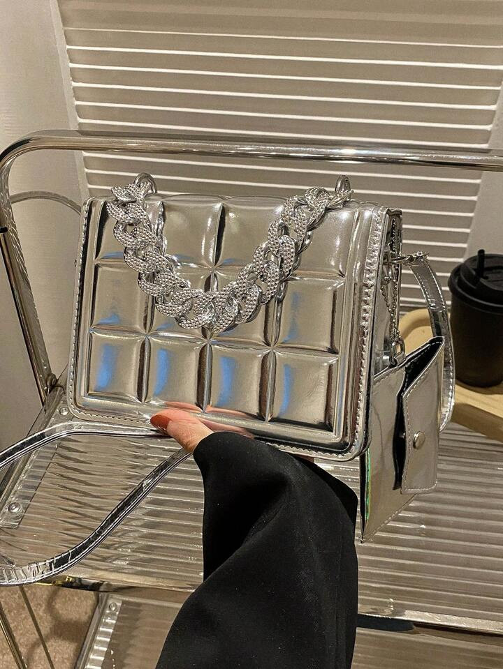 Mini Flap Square Bag Embossed Detail With Coin Purse Metallic Funky | SHEIN