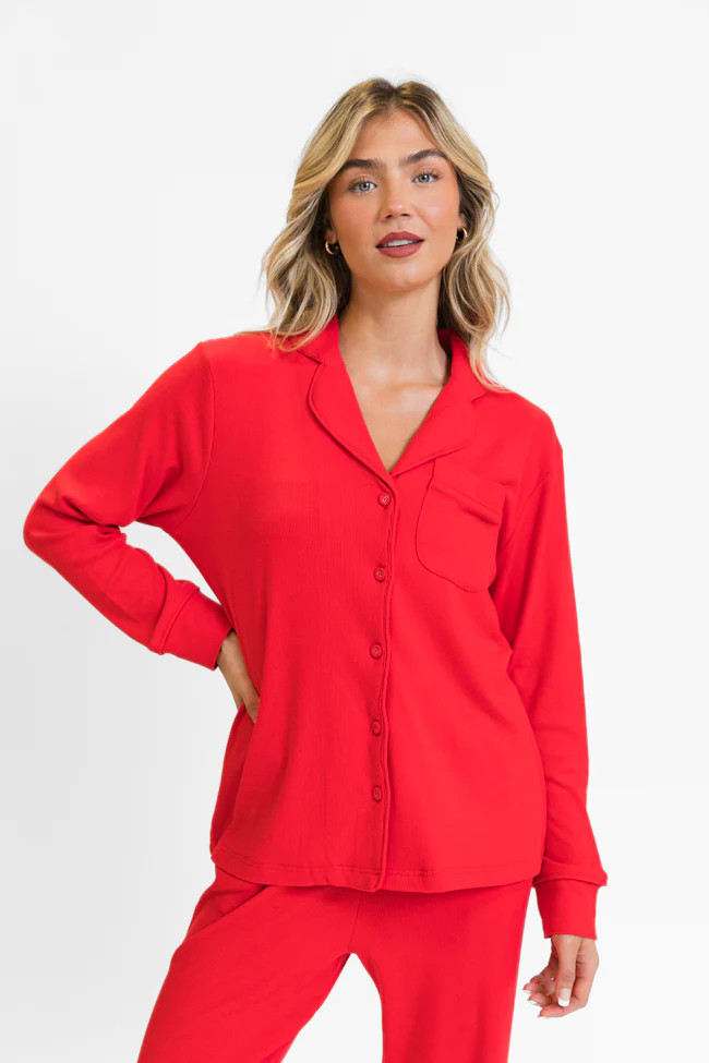 Drifting Off Red Ribbed Pajama Set | Pink Lily