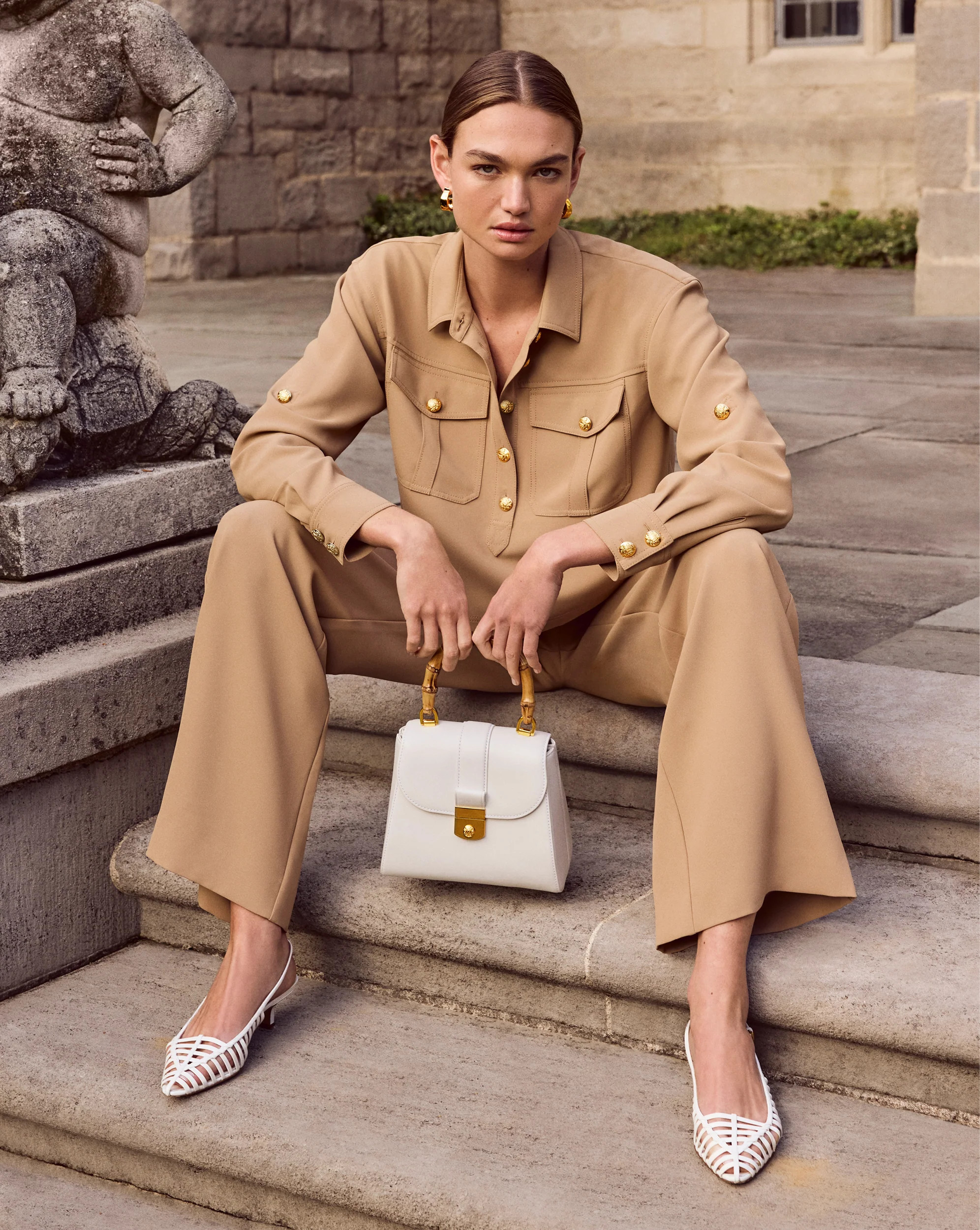 Avenue Bamboo-Handle Bag in Off-White | Veronica Beard | Veronica Beard