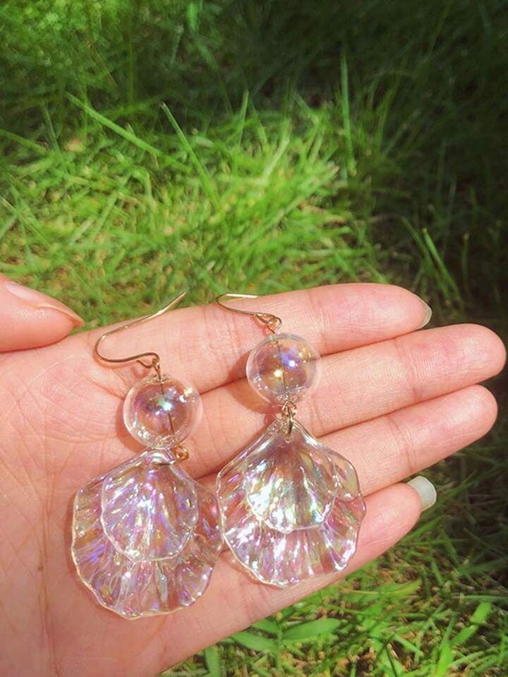 1 Pair Sweet Summer Style Handmade Glass Ball Bubbles  Resin Shell Dangle Earrings For Women Dail... | SHEIN