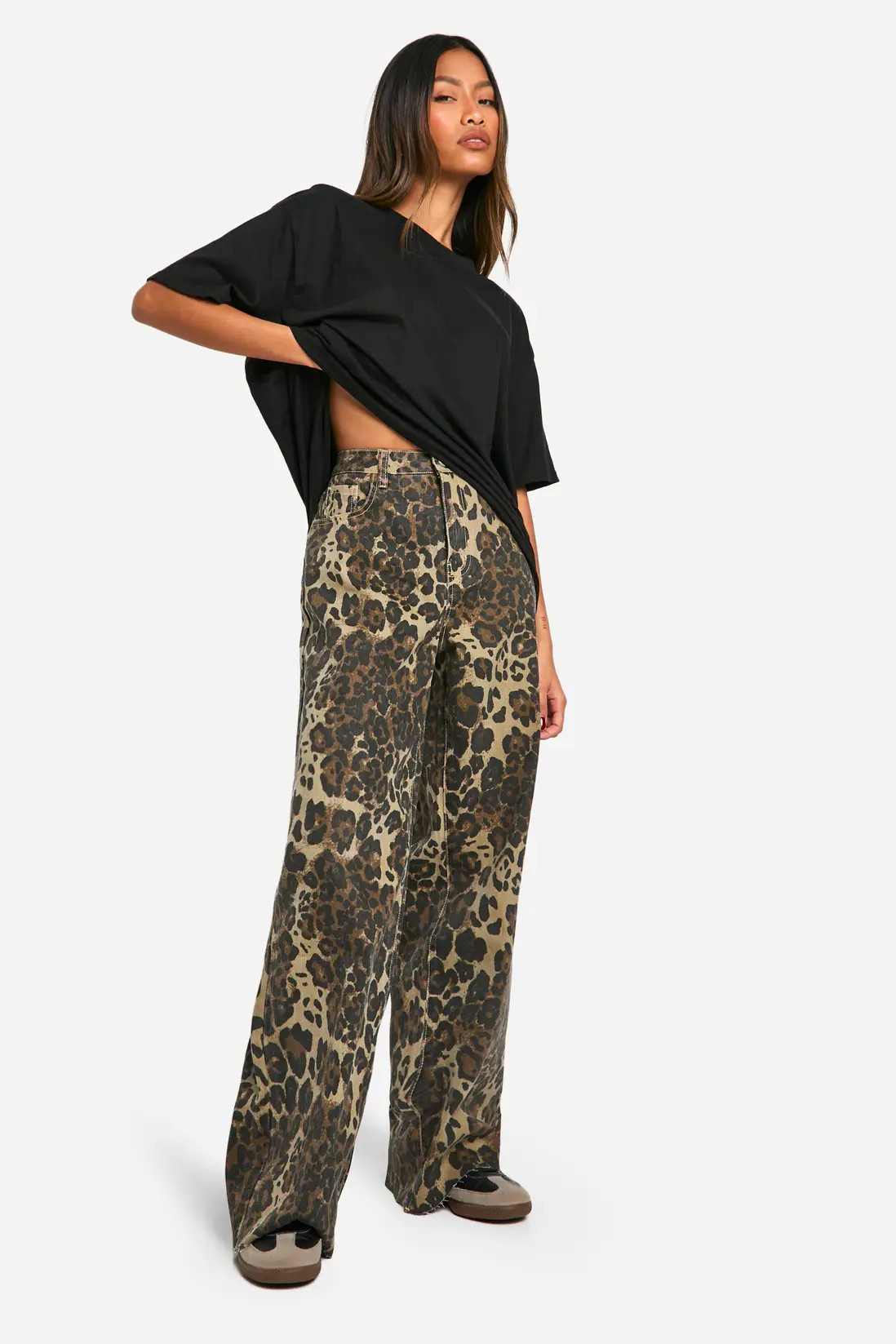 Leopard Print Denim Wide Leg Jean | Boohoo.com (UK & IE)