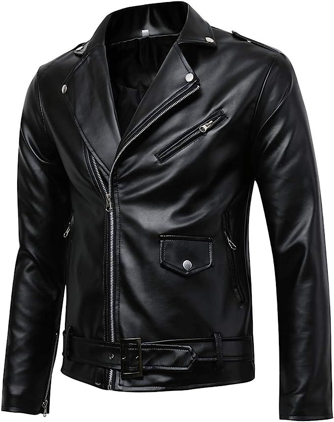 Beninos Men's Classic Police Style Coat Faux Leather Motorcycle Jacket | Amazon (US)