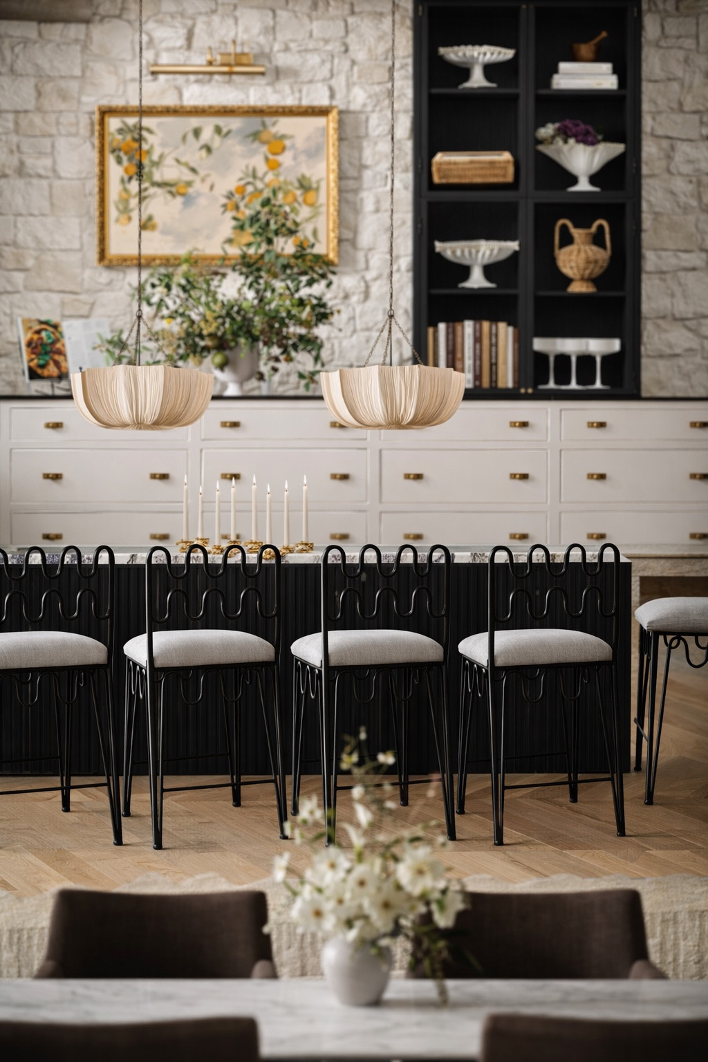 Kitchen design 

Kitchen counter chairs, drinking glasses, pendants, artwork,

#LTKHome