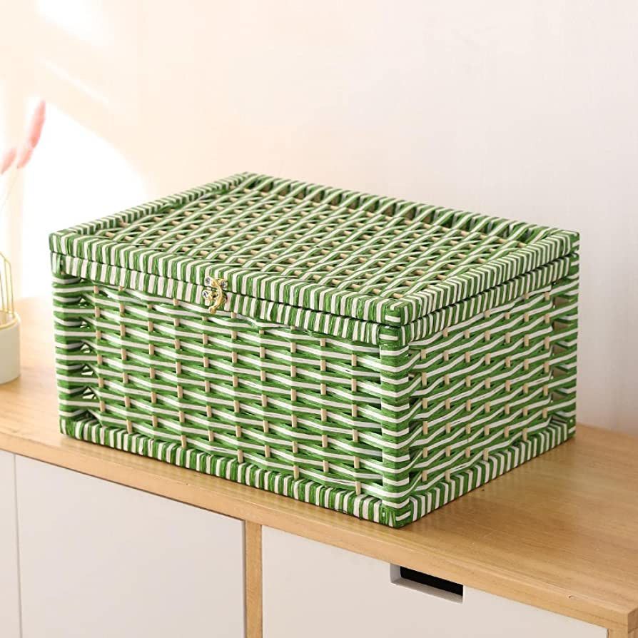 NA Paper Rattan Storage Box Desktop Storage Box Snack Box with Lid Organize The Clutter Box Toy S... | Amazon (US)
