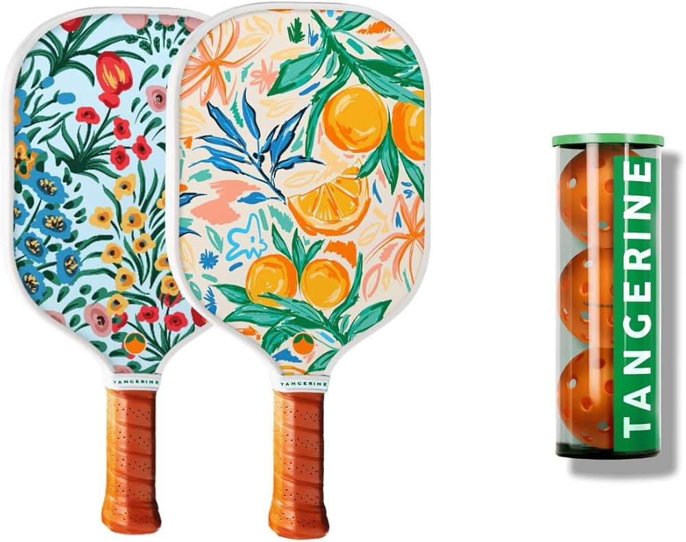 Tangerine Pickleball Paddles Set w/Ball Container - Vibrant & Colorful, Lightweight Fiberglass Su... | Amazon (US)