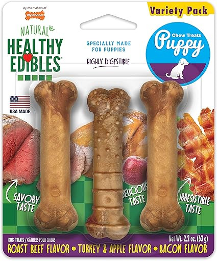 Nylabone Healthy Edibles Natural Puppy Treats Variety Pack - Puppy Supplies - Roast Beef, Bacon, ... | Amazon (US)