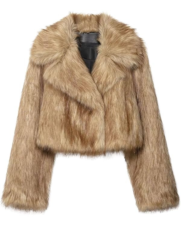 Chevara Women’s Crop Faux Fur Coat Long Sleeve Button Up Fluffy Jacket Fuzzy Winter Coats | Amazon (US)