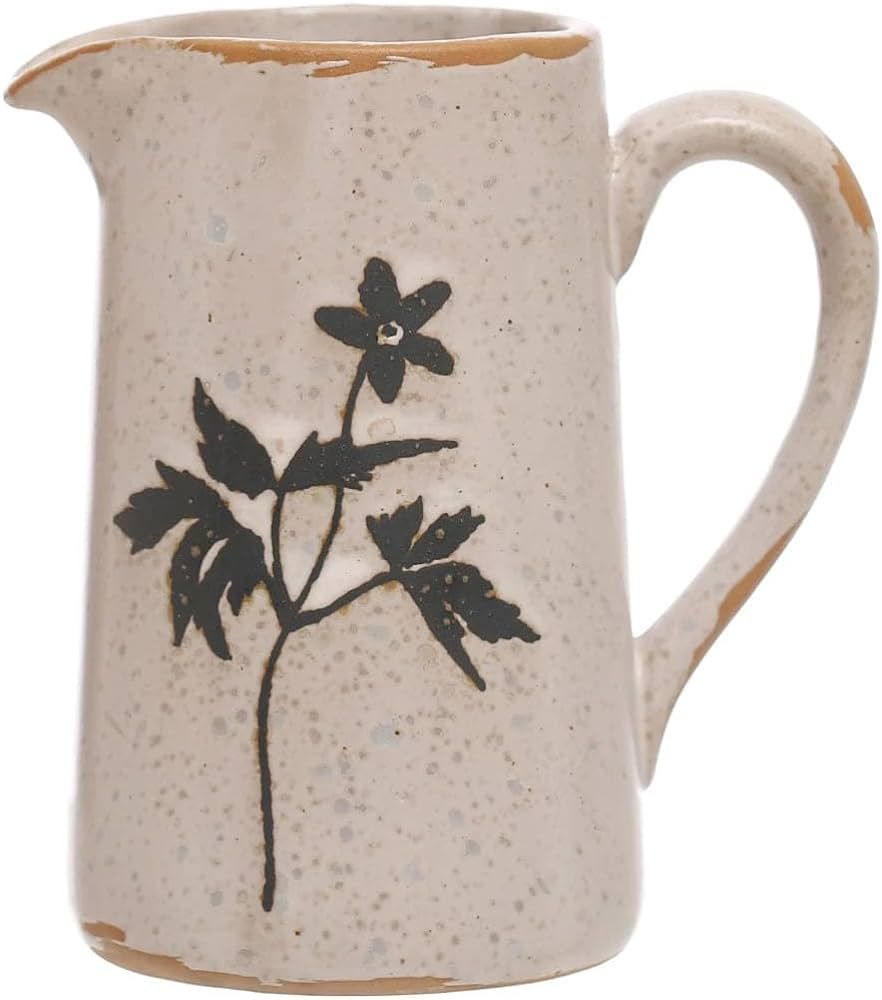 Creative Co-Op Rustic 6-ounce Stoneware Creamer with Debossed Flower Motif, Each One Unique | Amazon (US)