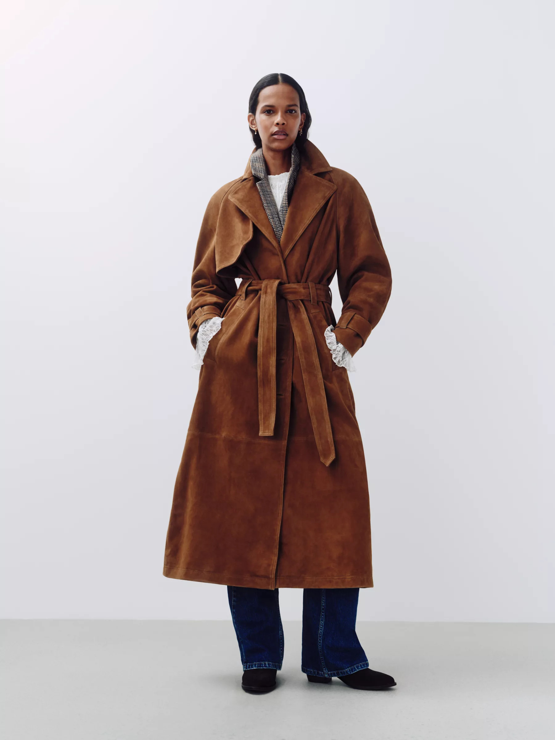 AND/ORSuki Suede Trench Coat, Tan | John Lewis (UK)