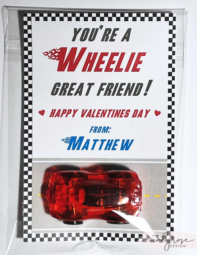 Wheelie Valentines Day Cards, PRINTED Race Car Valentine's Day Cards for Kids, Racing Valentine C... | Etsy (US)
