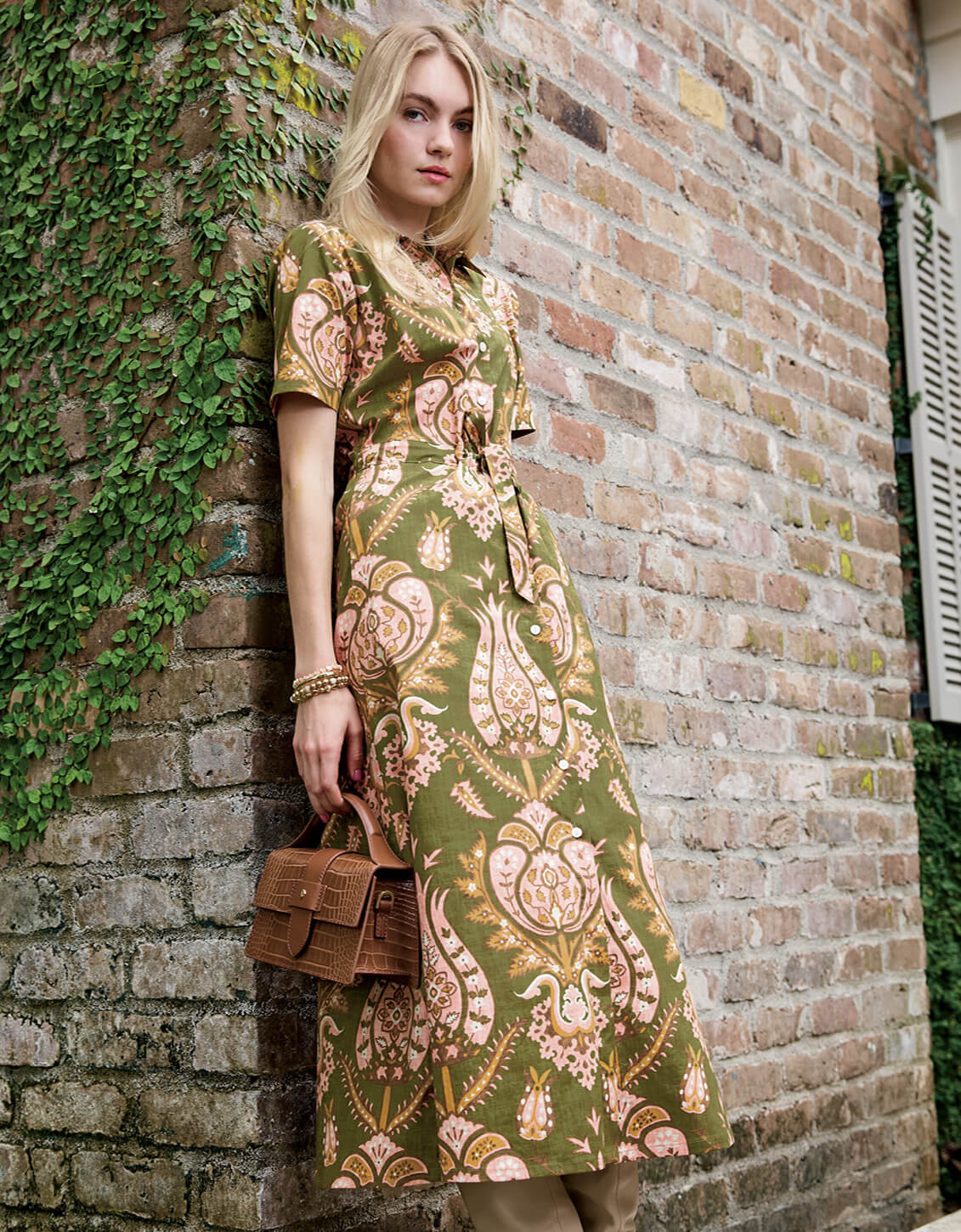 Allison Midi Dress Mercer House Damask Olive | Spartina 449