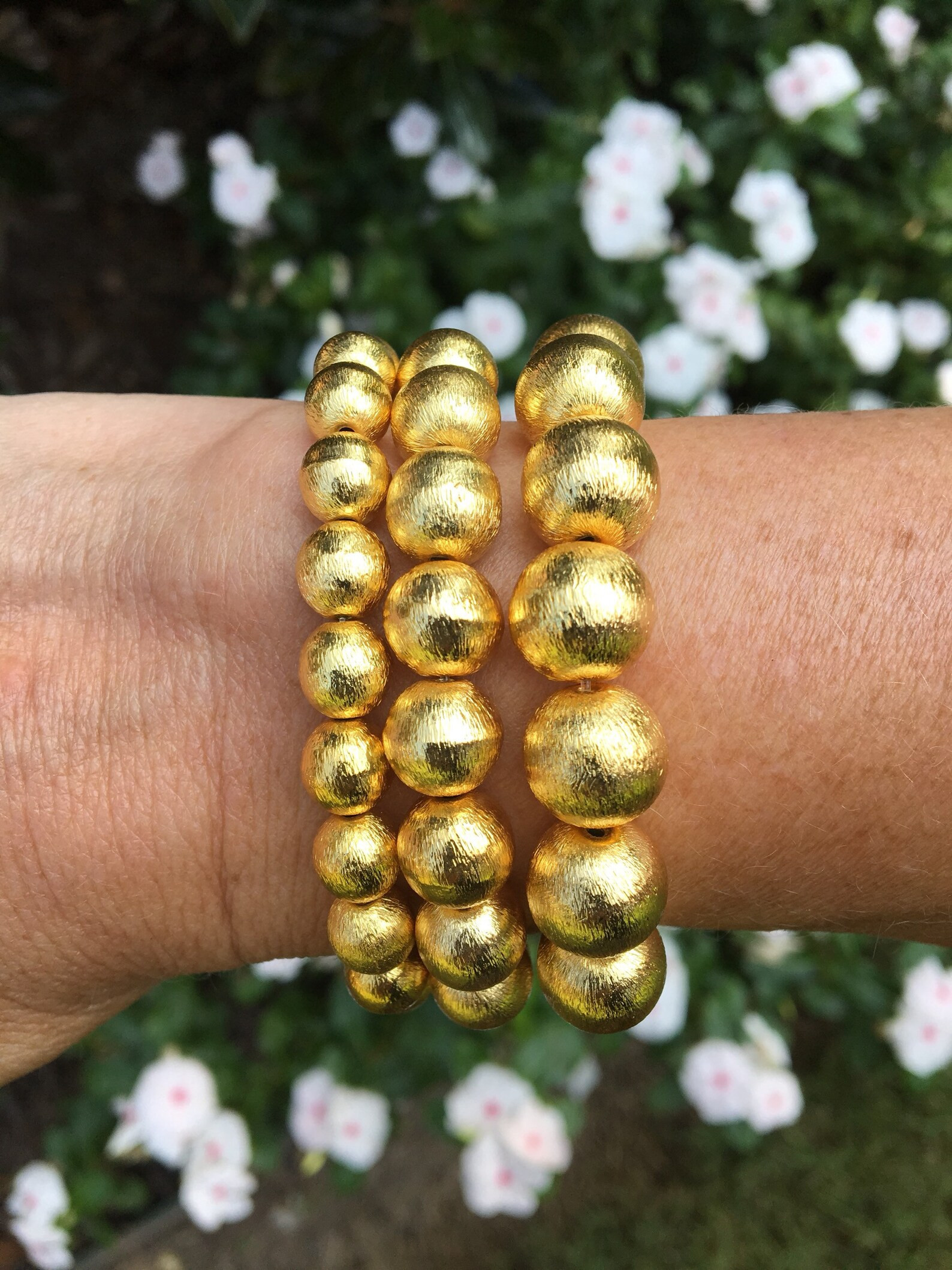 Audrey Bracelet | Gold Bead Stretch Bracelet | Available in 3 bead sizes | Brushed Gold Plated Be... | Etsy (US)