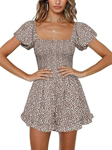 Jeanewpole1 Women Shirred Smocked Tube Top Short Wide Leg Pants Romper Jumpsuit | Amazon (US)