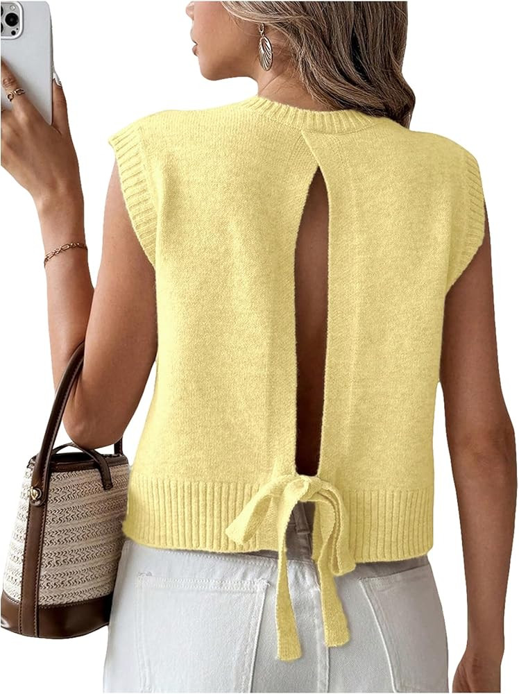 Verdusa Women's Backless Tie Knot Knit Sweater Vest Sleeveless Summer Sweater Vest | Amazon (US)