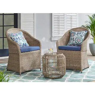 StyleWell Florence 3-Piece Wicker Outdoor Patio Bistro Set with Blue Cushions 65-MH313 - The Home... | The Home Depot