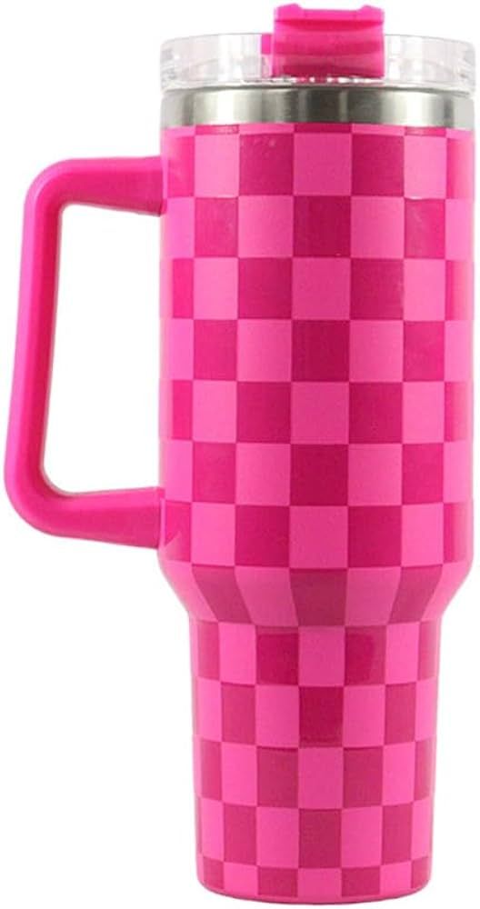 40 Oz Checkered Pattern Racing Tumbler with Handle and Straw,Stainless Steel Vacuum Insulated Wat... | Amazon (US)