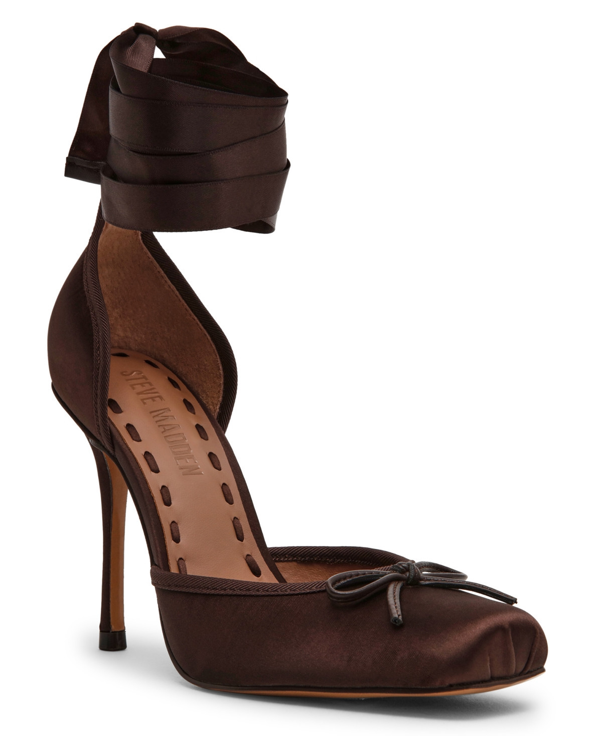 Steve Madden Women's Larina Lace-Up High-Heel Ballet Pumps - Dark Brown Satin | Macy's