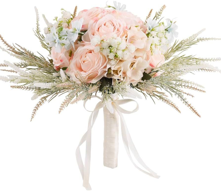 LESING Bridal Wedding Bouquets Artificial Rose Flowers Bouquet Handmade Romantic Wedding Bouquets... | Amazon (US)