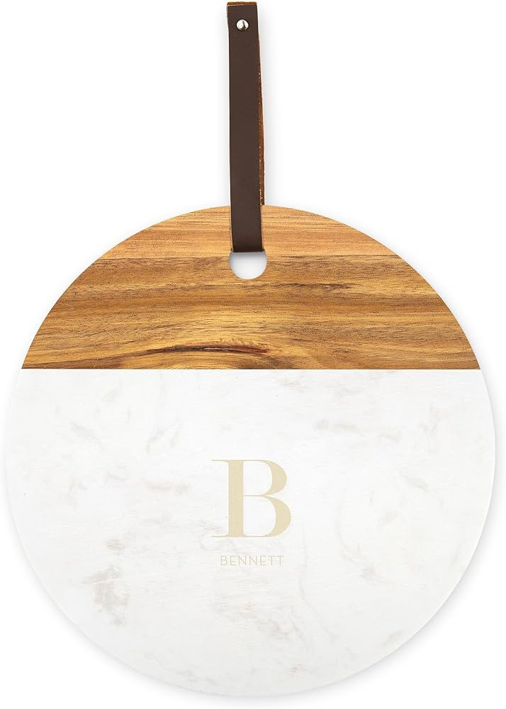 Weddingstar Custom Engraved Circular Wooden Acacia Plank & Marble Cutting Board Serving Tray - Se... | Amazon (US)