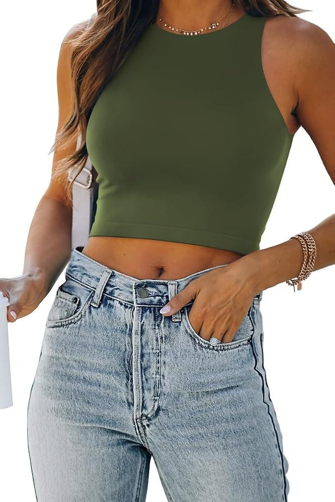 EFAN Womens Sexy Sleeveless High Neck Crop Tops Workout Cute Racerback Cropped Tank Tops Summer C... | Amazon (US)